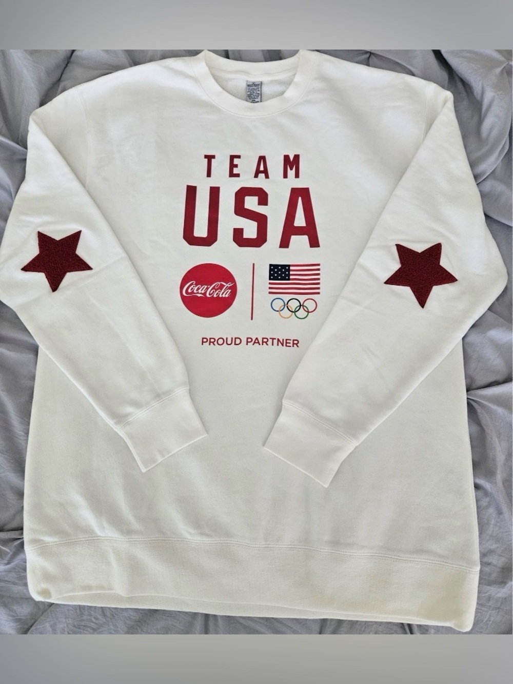 Coca Cola White Crewneck Sweatshirt with Red USA Graphics 2XL